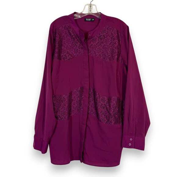Purple Top Tunic Blouse Button Up Lace Long Sleeve Business Holiday 2X - Picture 8 of 8